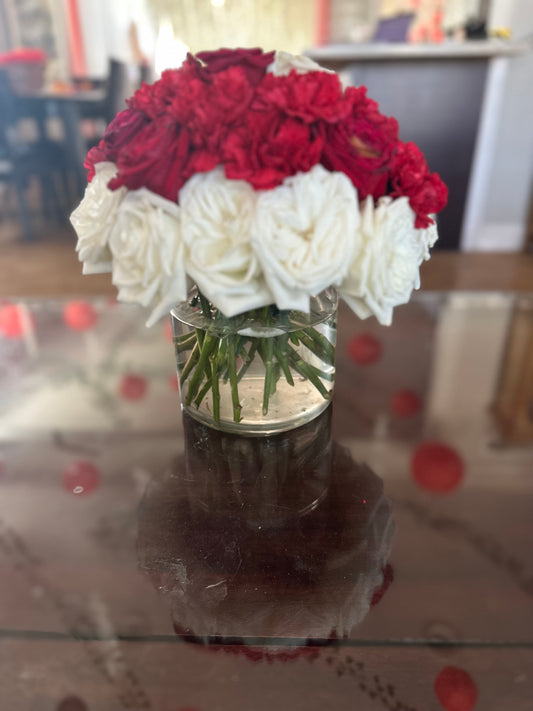 Simply roses arranged in a glass vase